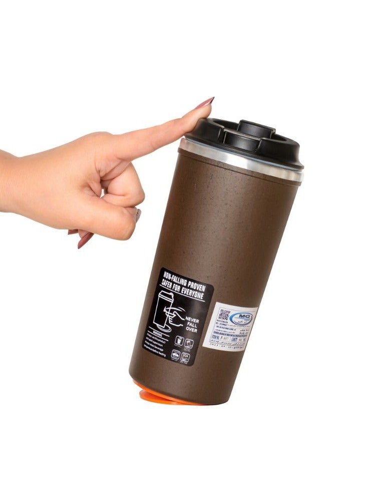 MQ Thermal mug 304 stainless steel with strong suction and leakproof lid reusable insulated coffee cup for hot & cold beverage 500ml brown - Image 1