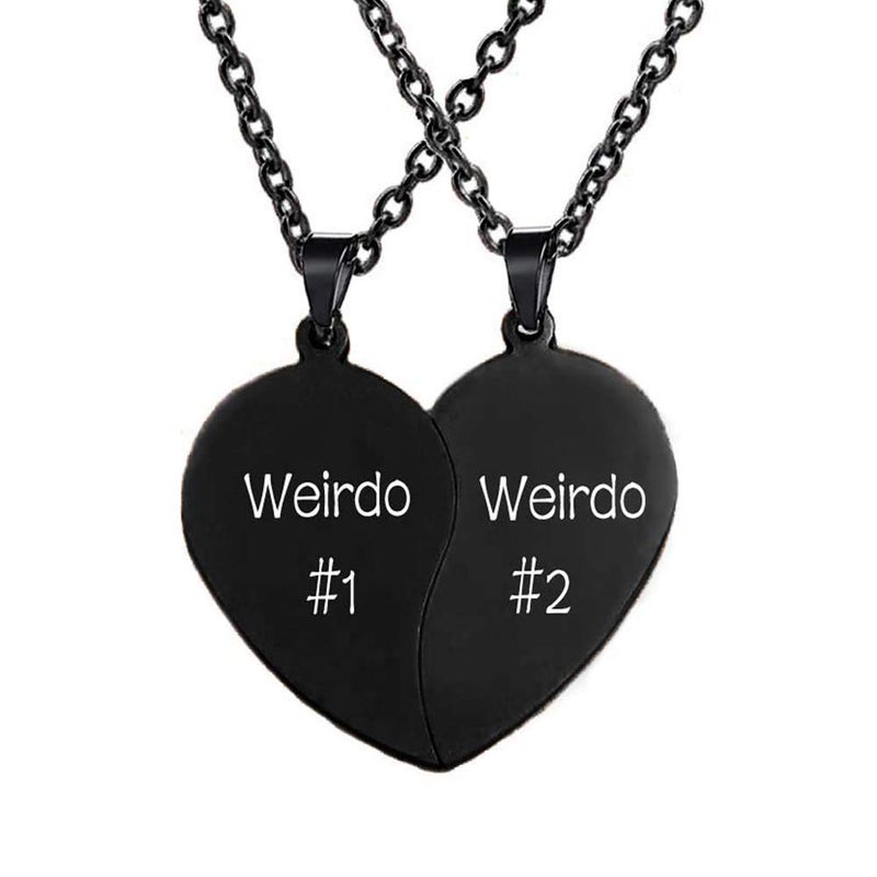 MJartoria Best Friend Necklaces BFF Necklace for 2 Friendship Valentines Gifts Matching Heart Pendant Necklace Best Friends Forever (Black, A-Weirdo 1 Weirdo 2) - Image 1