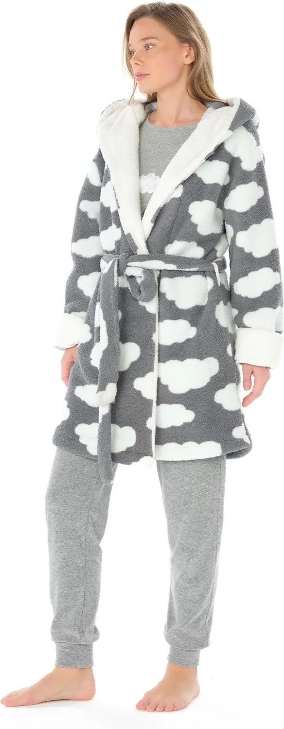 فايزة Women's Cloud Polar 3 Piece Gray Pajama Set C4T9N6O4