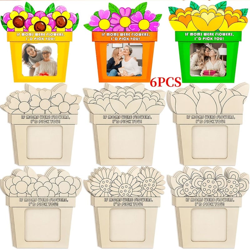 6pcs Wooden Floral Picture Frames Mothers Day Gift Home Office Desktop Decor - Image 1