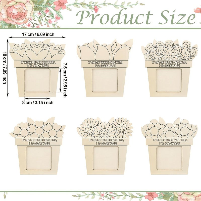 6pcs Wooden Floral Picture Frames Mothers Day Gift Home Office Desktop Decor - Image 2