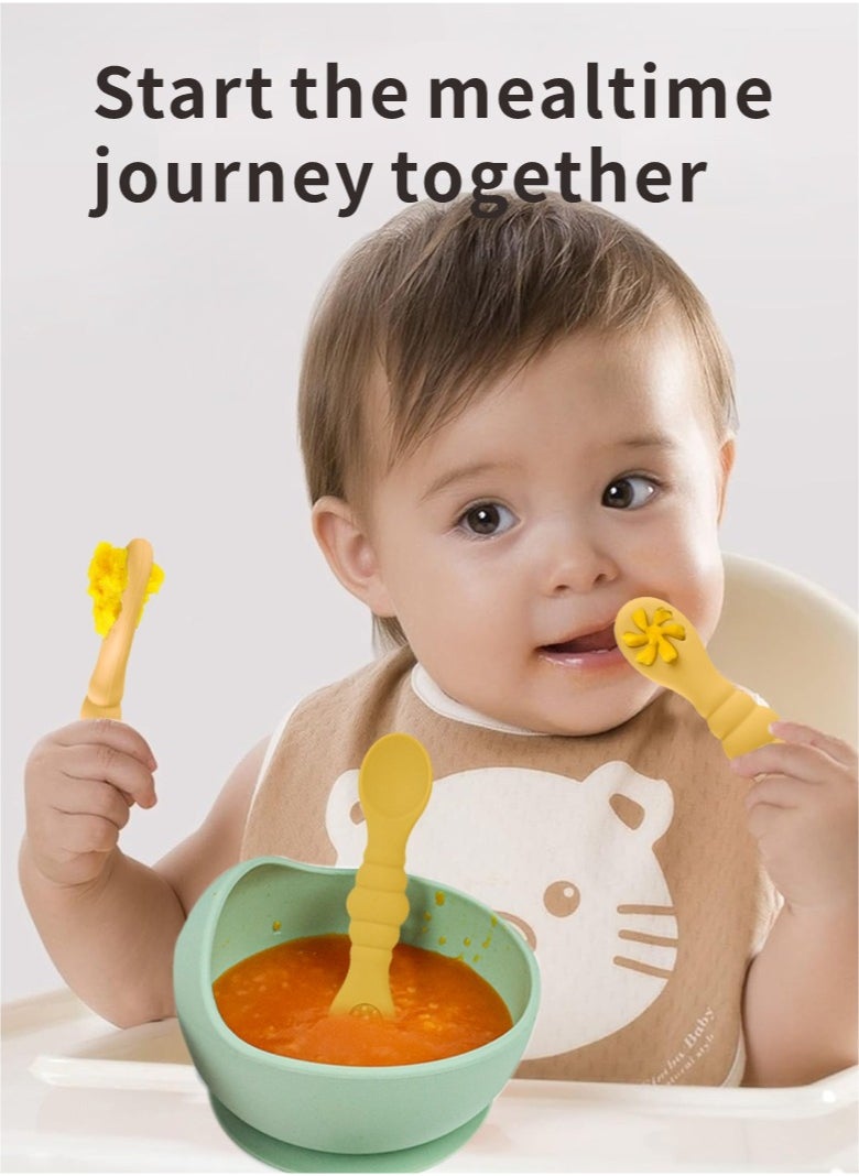 HieerBus Baby Spoons Set, Pre-Spoon for Kids Aged 6+ Months - First Stage, Baby Led Weaning Teething Spoon - Self Feeding, Silicone Toddler Food Utensils - 3 Spoons, yellow  - Image 2
