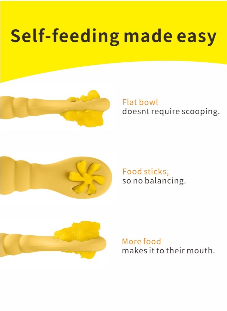 HieerBus Baby Spoons Set, Pre-Spoon for Kids Aged 6+ Months - First Stage, Baby Led Weaning Teething Spoon - Self Feeding, Silicone Toddler Food Utensils - 3 Spoons, yellow  - Image 3