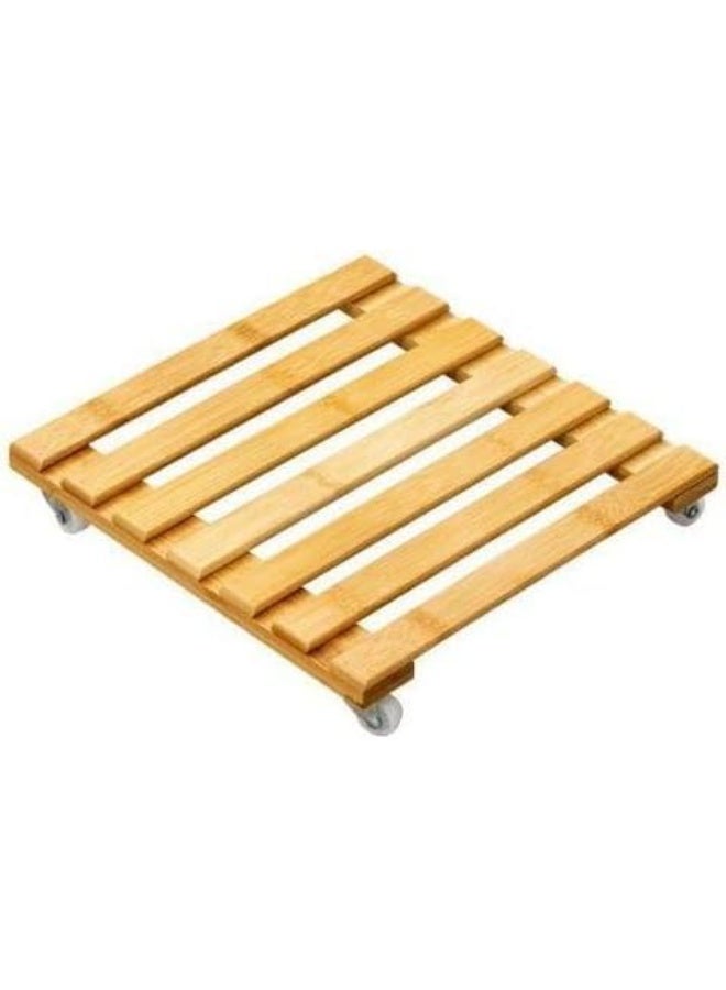 MY SOUQ Square Bamboo Wooden Plant Caddy Rolling Tray with Wheels Heavy Duty Plant Stand Caddy - Natural Wood - Image 1
