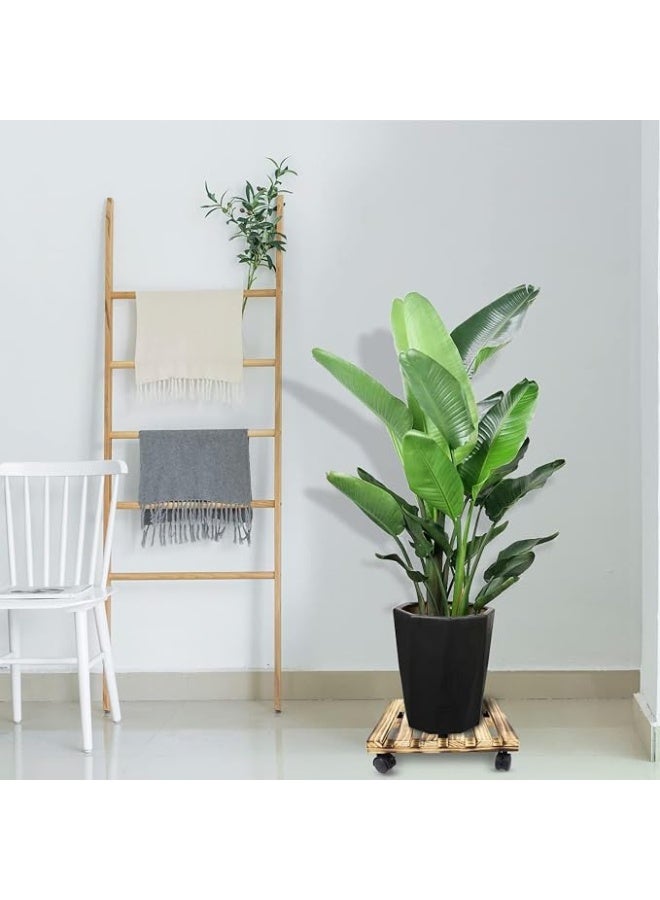 MY SOUQ Square Bamboo Wooden Plant Caddy Rolling Tray with Wheels Heavy Duty Plant Stand Caddy - Natural Wood - Image 5