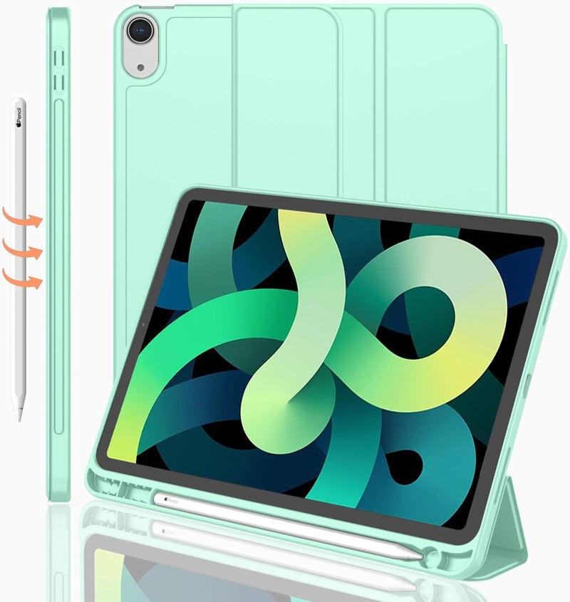 iMieet iPad Air 11 Inch Case M3(2025) / M2 (2024), iPad Air 5th/4th Generation Case 2022/2020 10.9 Inch with Pencil Holder,Trifold Stand Smart Case with Soft TPU Back(Light Green) - Image 1