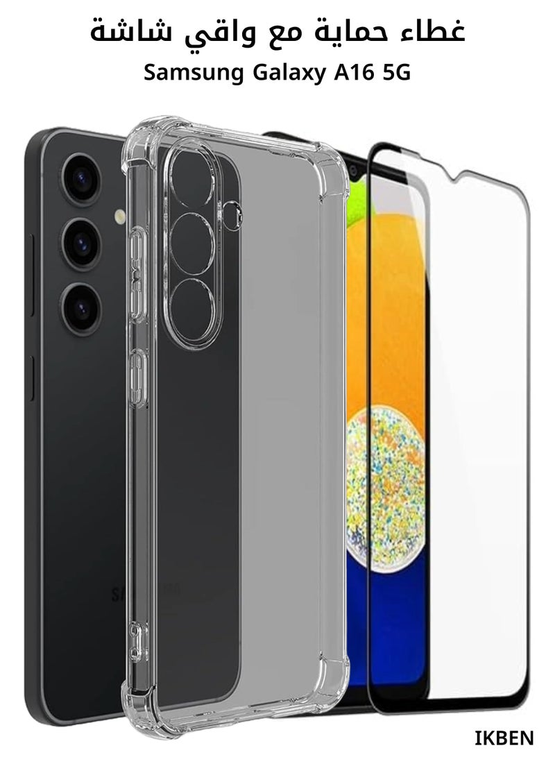 IKBEN Samsung Galaxy A16 5G Case and Screen Protector, 2 in 1 Shockproof Protective Cover, Clear TPU Back Case with Airbag Corners, Camera Protection, Slim Fit Full Body Phone Case by IKBEN - Image 1