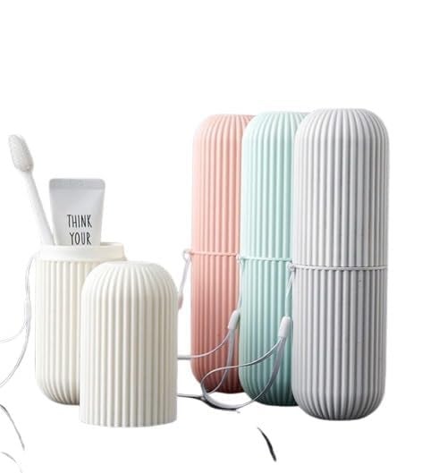 JETVEEK Toothbrush Holder Capsule Shape Travel Storage Bottle Plastic Travel Toothbrush Round Case Cover Holder Storage Plastic Toothbrush Holder [ Multicolor ] Holder Portable Pack of (1) - Image 1