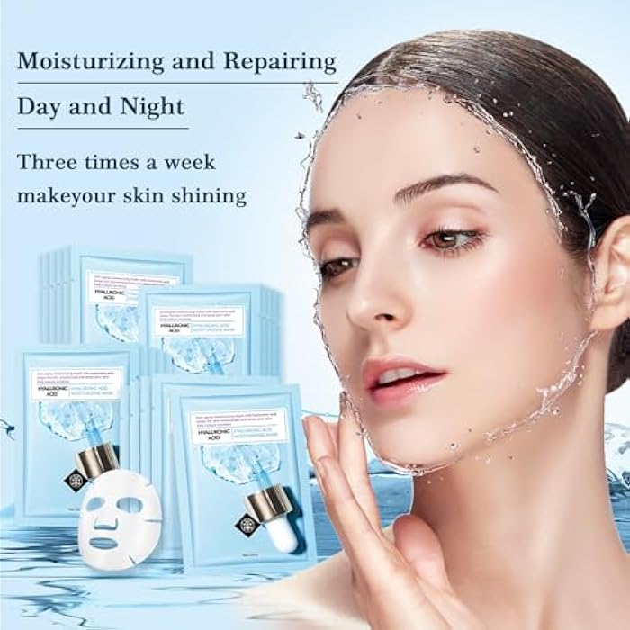 YAFUSIPE Face Mask Skin Care Hydrating Anti Aging Facial Mask Hyaluronic Acid Sheet Pack Deep Moisturizing Hydration Facemask Sheets for Women SkinCare Beauty Smoothing Rejuvenating Growing Gifts10 Sheets - Image 4