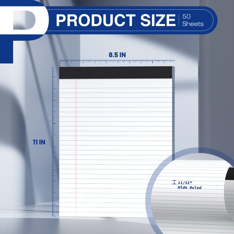 Nichela 2-Pack Legal Pads 8.5"x11" Wide Ruled Note Pads - 100 Sheets (50/Pad) with Micro-Perforated Notepad & Chipboard Backing To-Do Lists Thick Lined Writing Paper Notebook for School & Office Supplies - Image 2