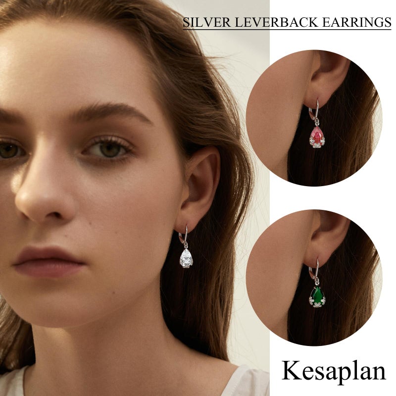 KesaPlan Dangle Earrings for Women Multicolor Crystal Drop Earrings Set Leverback Teardrop Earrings 925 Silver and Gold Hypoallergenic Fashion Cubic Zirconia Dangle Earrings Trendy Jewelry Gifts for Women (Teardrop Set-S 2) - Image 3