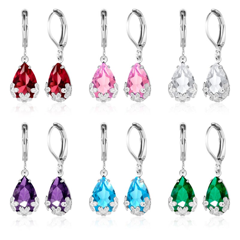 KesaPlan Dangle Earrings for Women Multicolor Crystal Drop Earrings Set Leverback Teardrop Earrings 925 Silver and Gold Hypoallergenic Fashion Cubic Zirconia Dangle Earrings Trendy Jewelry Gifts for Women (Teardrop Set-S 2) - Image 1