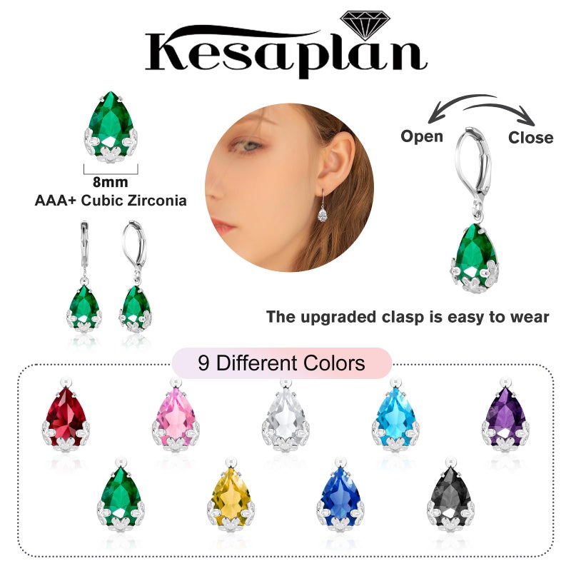 KesaPlan Dangle Earrings for Women Multicolor Crystal Drop Earrings Set Leverback Teardrop Earrings 925 Silver and Gold Hypoallergenic Fashion Cubic Zirconia Dangle Earrings Trendy Jewelry Gifts for Women (Teardrop Set-S 2) - Image 5