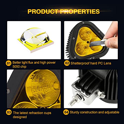 Auxbeam أضواء ضباب LED أمبر 90 واط من أوكسبيم 4 إنش، ساطعة للغاية 9000 لومن، ضوء LED للطرق الوعرة، مجموعة ضوء أصفر، مثلث LED لجيب، دراجة نارية، SUV، شاحنات، قوارب - Image 4
