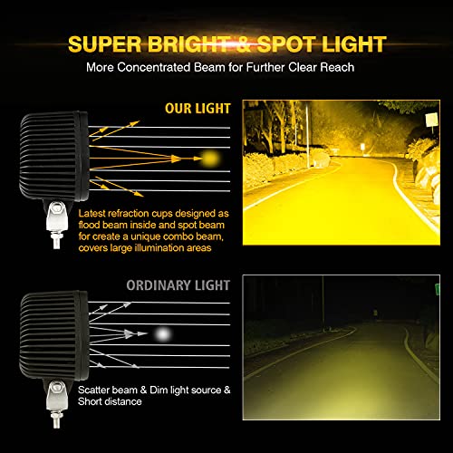 Auxbeam أضواء ضباب LED أمبر 90 واط من أوكسبيم 4 إنش، ساطعة للغاية 9000 لومن، ضوء LED للطرق الوعرة، مجموعة ضوء أصفر، مثلث LED لجيب، دراجة نارية، SUV، شاحنات، قوارب - Image 3