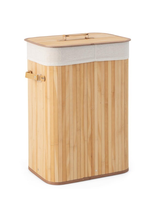 Bukela Bamboo Laundry Hamper with Lid, 72L Large & Tall Clothes Hamper with Removable Liner & Handles, Rectangular Laundry Basket for Small Spaces, Laundry Room, Bedroom - Image 1