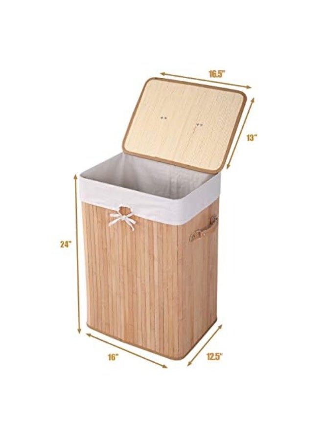 Bukela Bamboo Laundry Hamper with Lid, 72L Large & Tall Clothes Hamper with Removable Liner & Handles, Rectangular Laundry Basket for Small Spaces, Laundry Room, Bedroom - Image 2