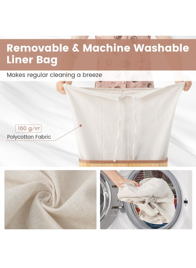 Bukela Bamboo Laundry Hamper with Lid, 72L Large & Tall Clothes Hamper with Removable Liner & Handles, Rectangular Laundry Basket for Small Spaces, Laundry Room, Bedroom - Image 5