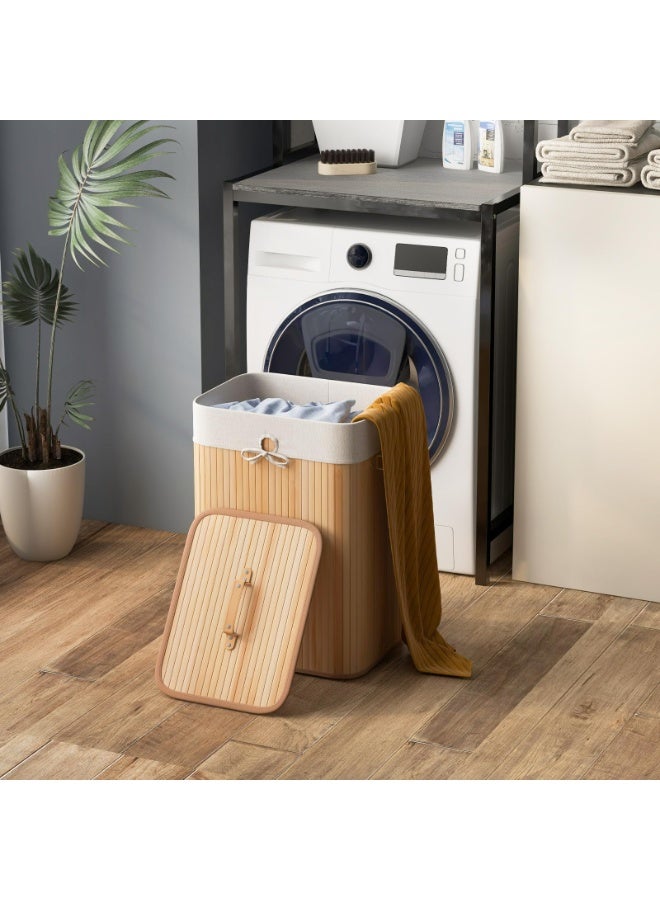 Bukela Bamboo Laundry Hamper with Lid, 72L Large & Tall Clothes Hamper with Removable Liner & Handles, Rectangular Laundry Basket for Small Spaces, Laundry Room, Bedroom - Image 3