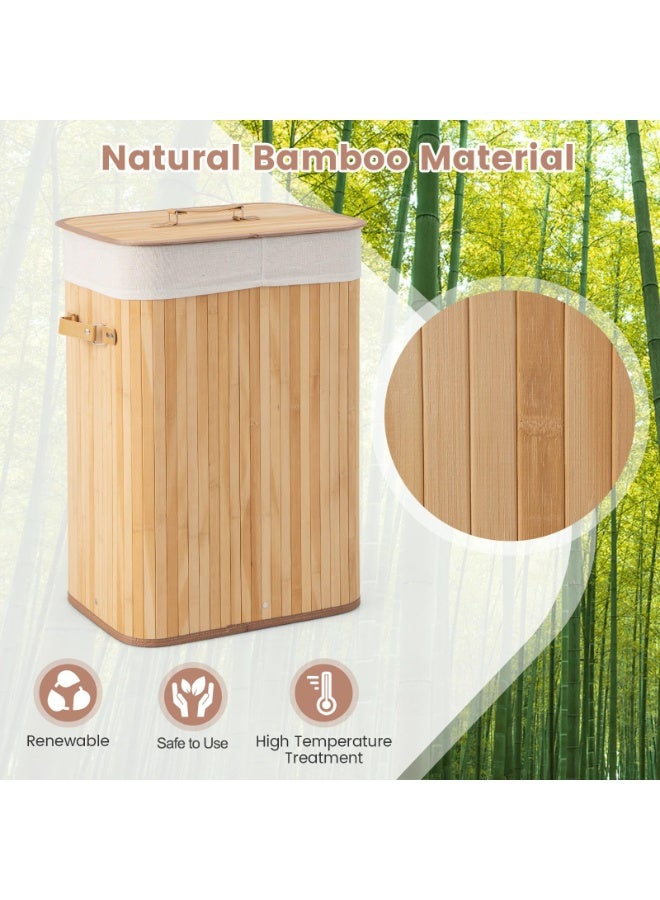 Bukela Bamboo Laundry Hamper with Lid, 72L Large & Tall Clothes Hamper with Removable Liner & Handles, Rectangular Laundry Basket for Small Spaces, Laundry Room, Bedroom - Image 4