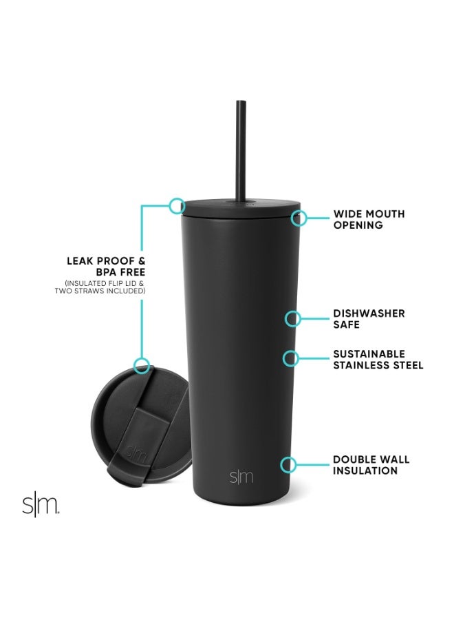 Simple Modern Insulated Tumbler with Lid and Straw | Iced Coffee Cup Reusable Stainless Steel Water Bottle Travel Mug | Gifts for Women Men Her Him | Classic Collection | 24oz | Midnight Black - Image 3