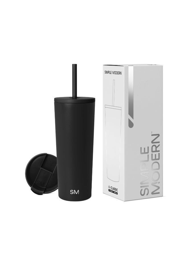 Simple Modern Insulated Tumbler with Lid and Straw | Iced Coffee Cup Reusable Stainless Steel Water Bottle Travel Mug | Gifts for Women Men Her Him | Classic Collection | 24oz | Midnight Black - Image 1