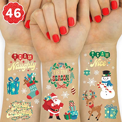 xo, Fetti xo, Fetti Christmas Decorations Temporary Tattoos for Kids - Merry Christmas Party Favors, Stocking Stuffer, Christmas Eve Gift, Xmas Tree + Lights, Santa, + More