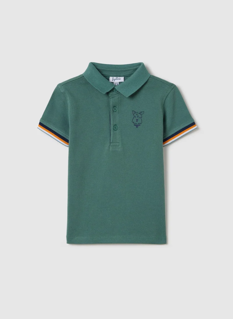 او في اس Piquet Polo Shirt With Puppy Print