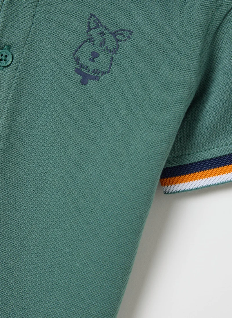 Ovs Piquet Polo Shirt With Puppy Print