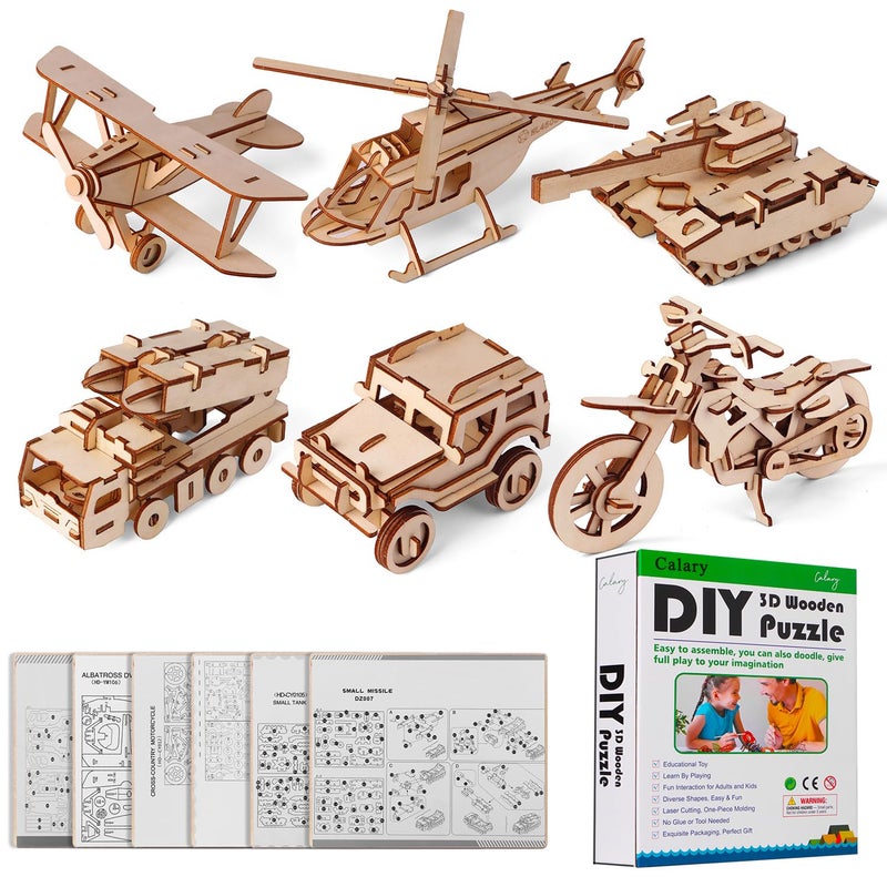 calary 3D Wooden Puzzle Simulation Animal Dinosaur Assembly DIY Model Toy for Kids and Adults,Set of 6 - Image 1