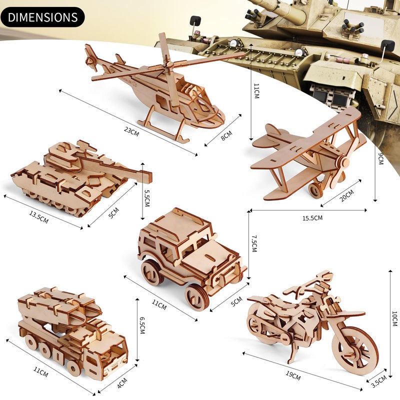 calary 3D Wooden Puzzle Simulation Animal Dinosaur Assembly DIY Model Toy for Kids and Adults,Set of 6 - Image 2