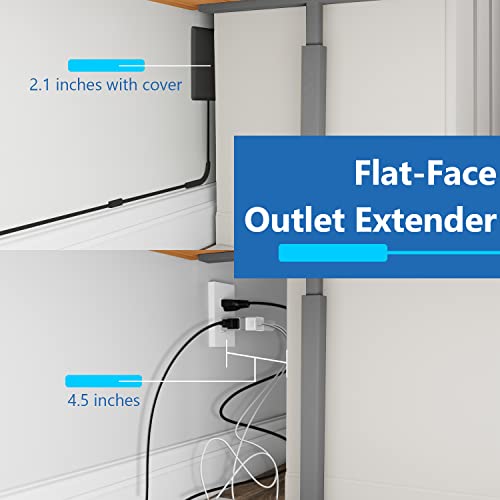 LIDER Flat-Face Outlet Extender with 3 Receptacles, Ultra-Thin Wall Plate Plug with Cord Extender and 3-Outlet Power Strip, 3ft Cord, LWE3-315-BK, ETL-Listed, Black - Image 2