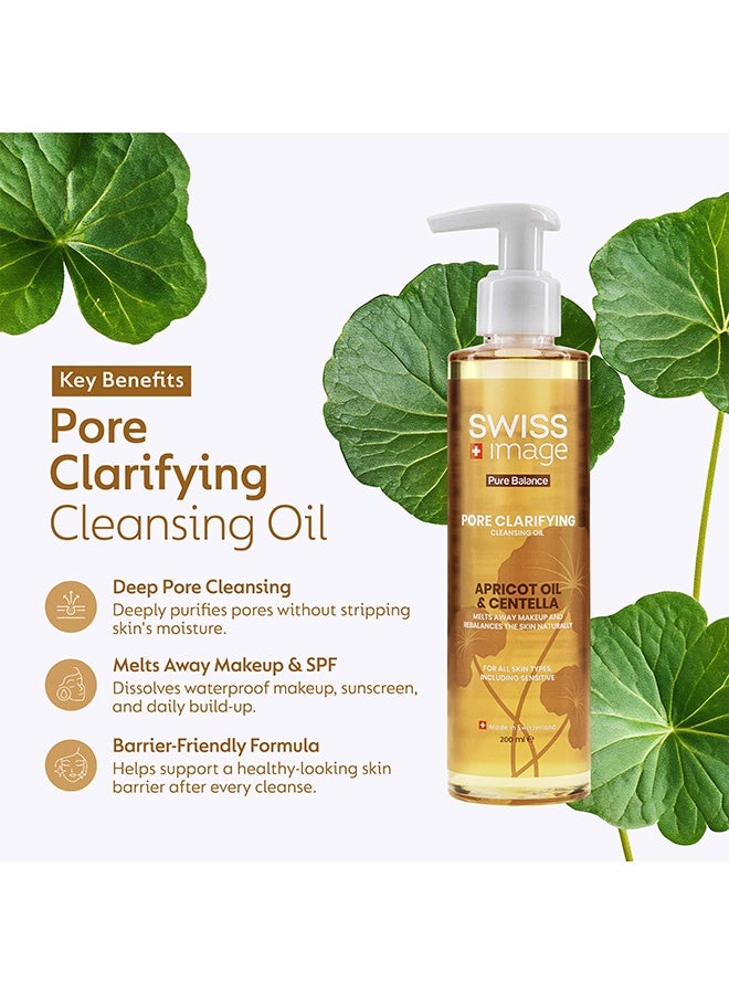 Swiss Image Pure Balance Pore Clarifying Cleansing Oil 200 ml | Apricot Oil, Centella Asiatica, Vitamin E & Alpine Glacier Water | Makeup Remover, Double Cleanse & Blackhead Care | For Men & Women - Image 5
