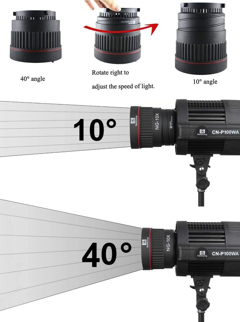 Hersmay NG-10X Bowens Mount Fresnel Lens Focusing Adapter Fresnel Spot S-Mount Adapter 10-40° 5X Brighter for Godox sl-60w Bowens Mount Studio Light Flash LED Light 4 Color Gel Filters - Image 5