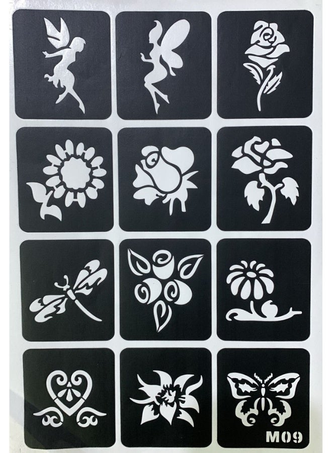 1 ورقة قوالب حناء لاصقة للوشم المؤقت بتصميم خيالي وزهري مجموعة جنيات سحرية زهور عباد الشمس وزهور متفتحة يعسوب وفراشات زخارف كلاسيكية لليد والذراع استنسل سهل الاستخدام قابلة لإعادة الاستخدام هدايا أنثوية لعشاق الفنون الخيالية والمهرجانات.