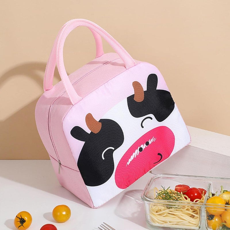 Flywind Kids Lunch Bag for Girls Boys Students | Small Foldable Waterproof Lunch Box for Travel Picnic School | Reusable Cartoon Insulated Lunchbag (Pink Cow) - Image 5