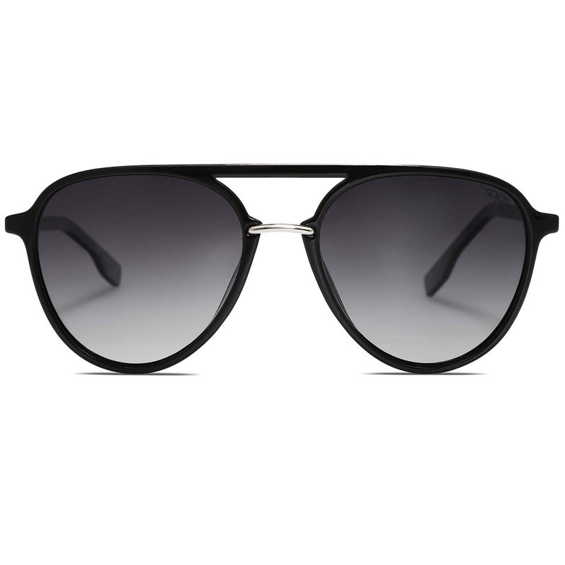 SOJOS Retro Aviator Polarized Sunglasses for Women Men Double Bridge Ladies Shades SJ2078 with Black Frame/Gradient Grey Lens - Image 1