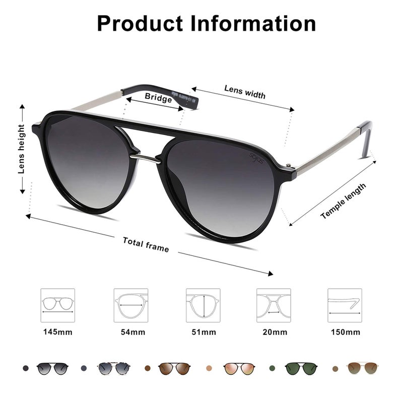 SOJOS Retro Aviator Polarized Sunglasses for Women Men Double Bridge Ladies Shades SJ2078 with Black Frame/Gradient Grey Lens - Image 4