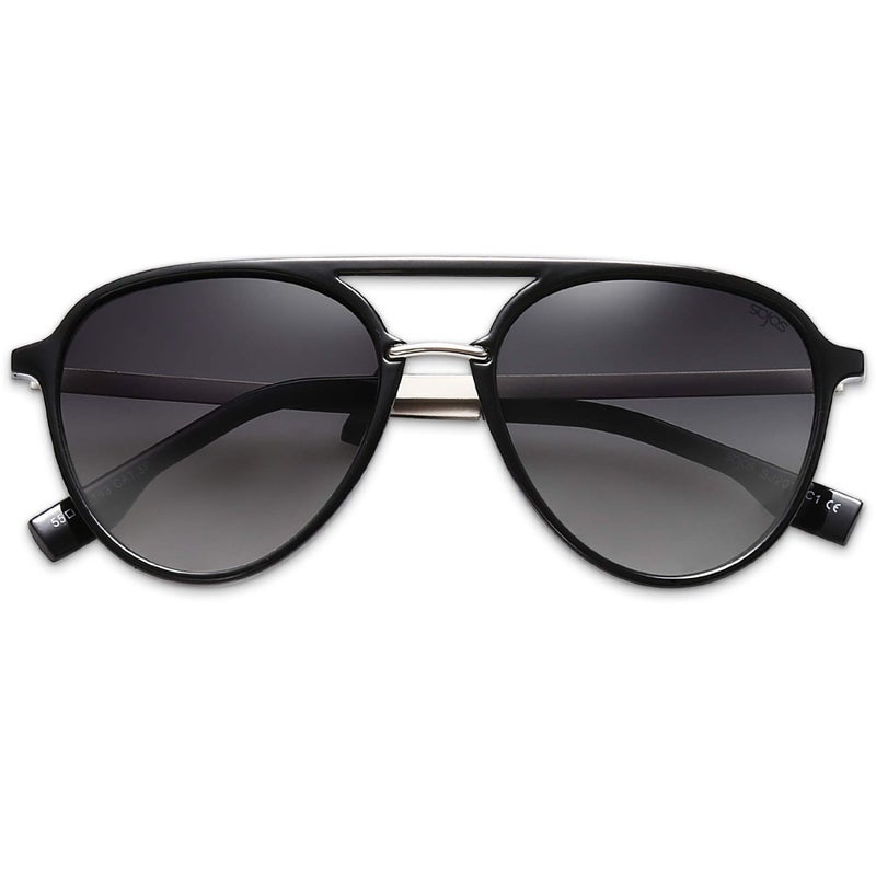 SOJOS Retro Aviator Polarized Sunglasses for Women Men Double Bridge Ladies Shades SJ2078 with Black Frame/Gradient Grey Lens - Image 2