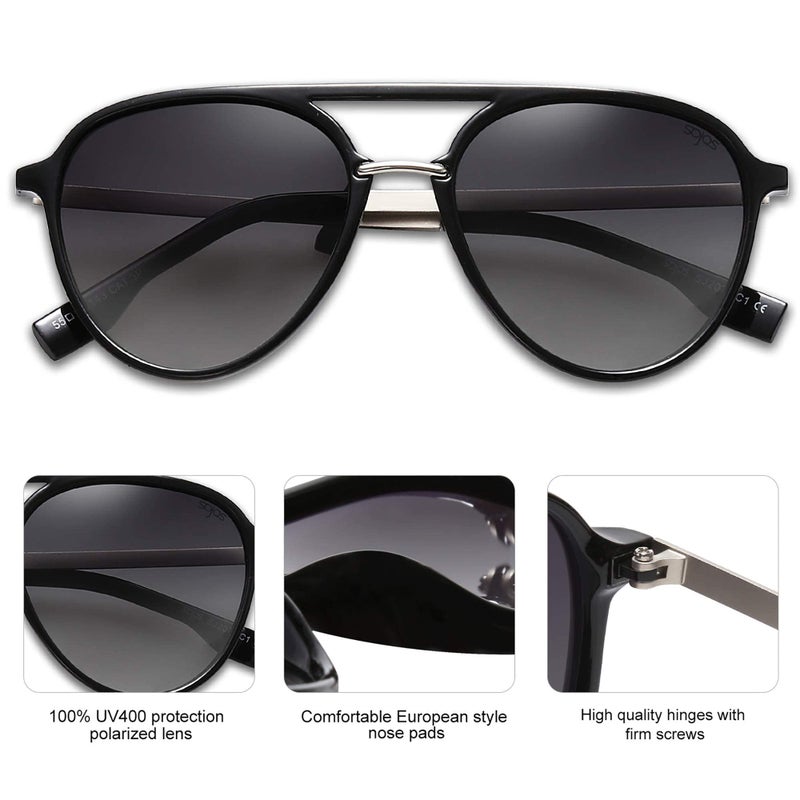 SOJOS Retro Aviator Polarized Sunglasses for Women Men Double Bridge Ladies Shades SJ2078 with Black Frame/Gradient Grey Lens - Image 3