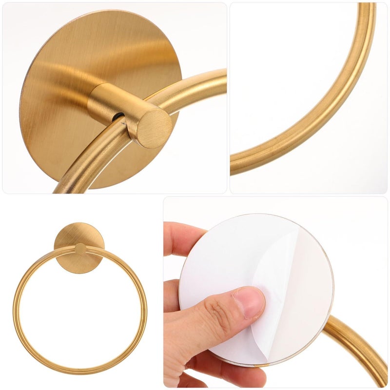 Gold Finish Self-Adhesive Stainless Steel Wall Mounted Towel Ring - Image 4