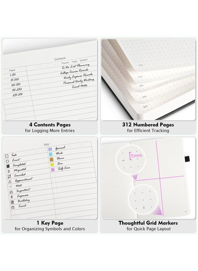 OFFIGIFT Dotted Notebook A5, 312 Numbered Pages Hardback Leather Notebook, 100gsm No Bleed Paper Dot Grid Notebook with Index Pages, Dotted Journal for Bullet Journaling, 14.5 x 21.5cm, Burgundy - Image 3