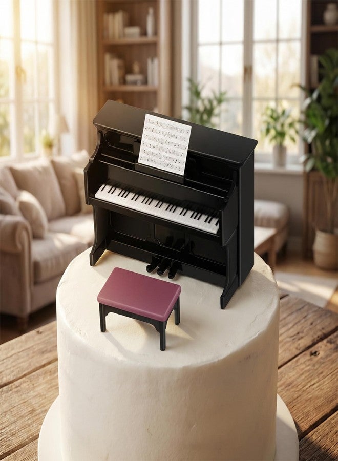 Dranvosk Miniature Dollhouse Piano with Stool - Mini Piano for Dollhouse Accessories, Music Theme Cake Topper, Birthday Party Decorations, Realistic Doll Furniture - Image 3