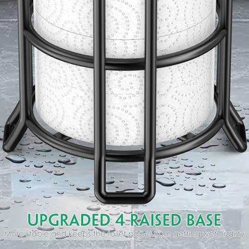 TomCare Toilet Paper Holder Stand with Shelf Free Standing Toilet Paper Roll Holder with Toilet Paper Dispenser Sturdy Metal Tissue Holder Storage Shelf for Bathroom Black - Image 4