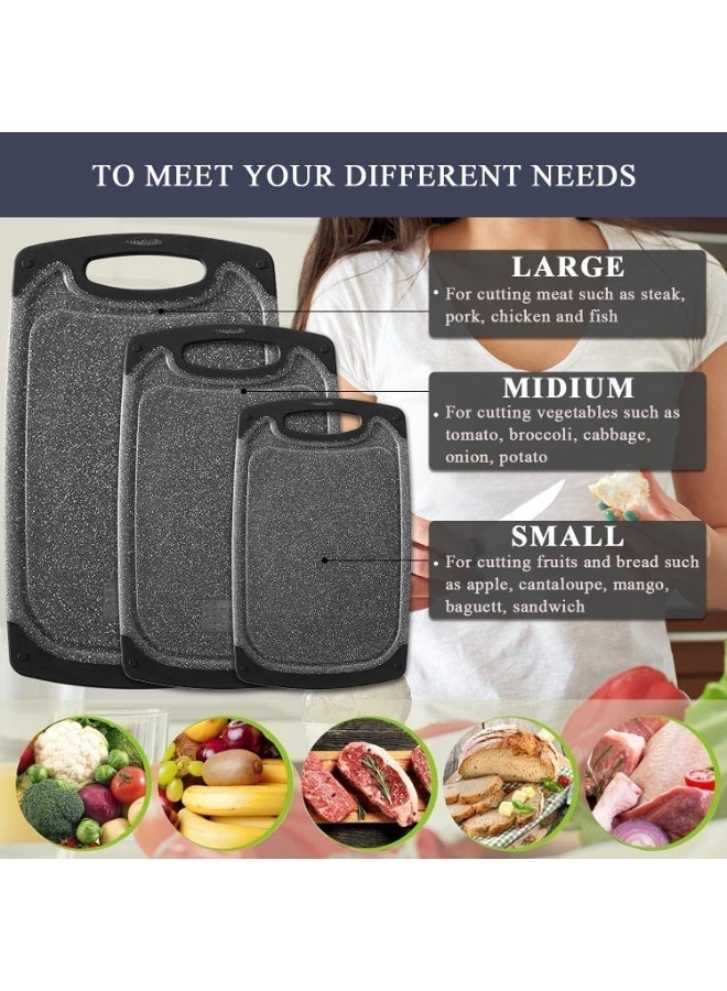 Queens Cutting Boards for Kitchen 3Pack & 3sizes, Plastic Chopping Board with Non-Slip Feet, Juice Grooves, Easy Grip Handle, BPA Free, Non-Porous, Dishwasher Safe, for Ramadan Kitchens, Multiple Sizes L+M+S - Image 2