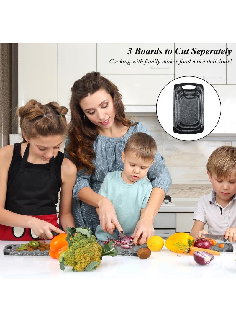 Queens Cutting Boards for Kitchen 3Pack & 3sizes, Plastic Chopping Board with Non-Slip Feet, Juice Grooves, Easy Grip Handle, BPA Free, Non-Porous, Dishwasher Safe, for Ramadan Kitchens, Multiple Sizes L+M+S - Image 4