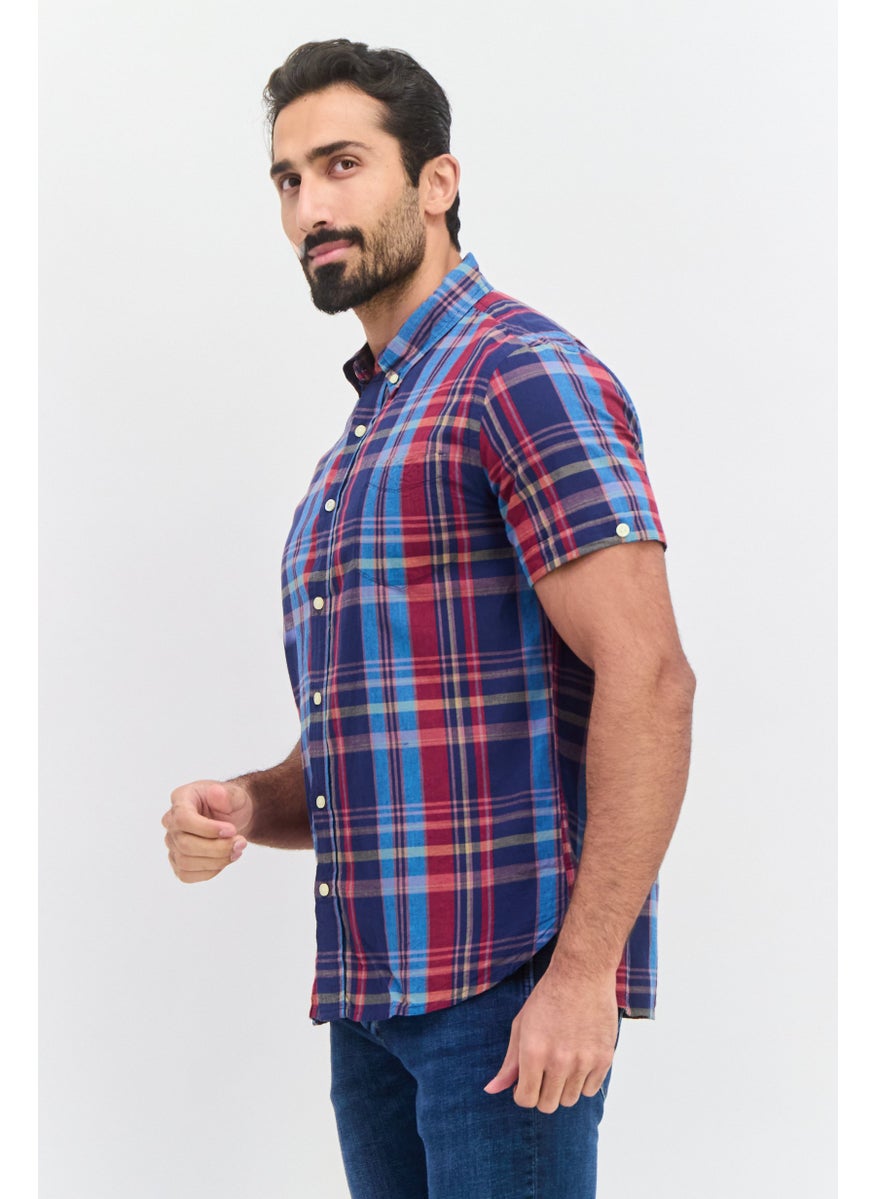 Jachs New York Men Regular Fit Checkered Short Sleeves Casual Shirt, Navy Blue  - Image 2