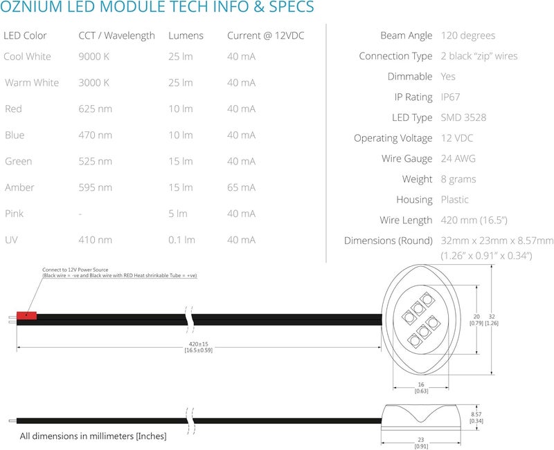Oznium وحدات LED (أسود دائري، LED كهرماني) - Image 5
