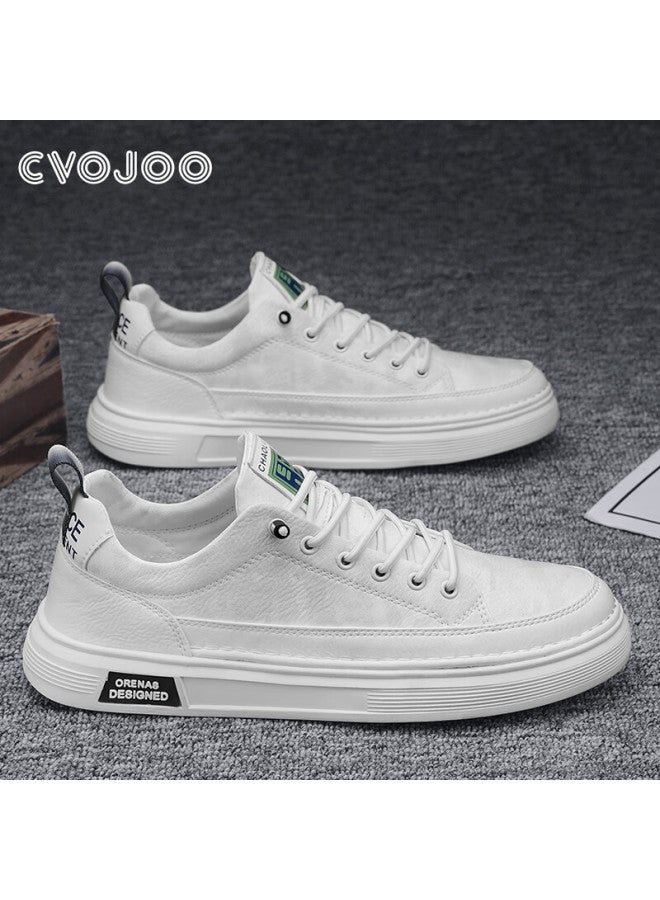 Cvojoo Men's Business Casual Leather Shoes Lightweight Comfortable Classic Sneakers Breathable Shoes Men Y2092 White Size 41 - Image 1