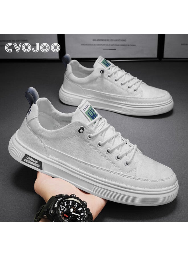Cvojoo Men's Business Casual Leather Shoes Lightweight Comfortable Classic Sneakers Breathable Shoes Men Y2092 White Size 41 - Image 2